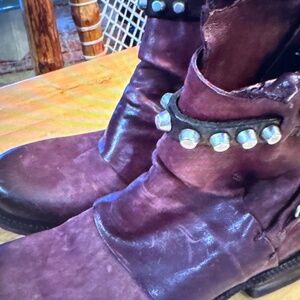 AS.98 Studded Leather Ankle Boots in Burgundy